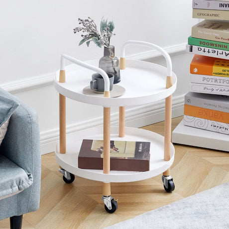 Cart Storage Rack Plastic Armrest Design Corrosion Resistant Rolling Storage Cart for Home Living Room Office White 2 Layers