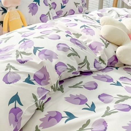 Home Bed Set 4pcs Thickened Brushed Simple Style Breathable Skin Friendly Cotton Bedding Comforter Sets