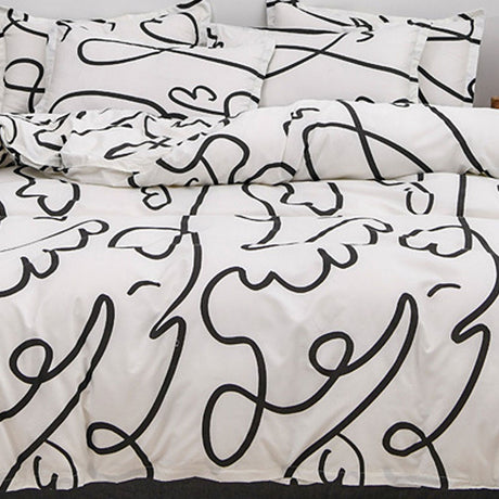 Home Bed Set 3pcs Thickened Brushed Simple Style Breathable Skin Friendly Cotton Bedding Comforter Sets Impressionism 1.2m (4ft) Bed