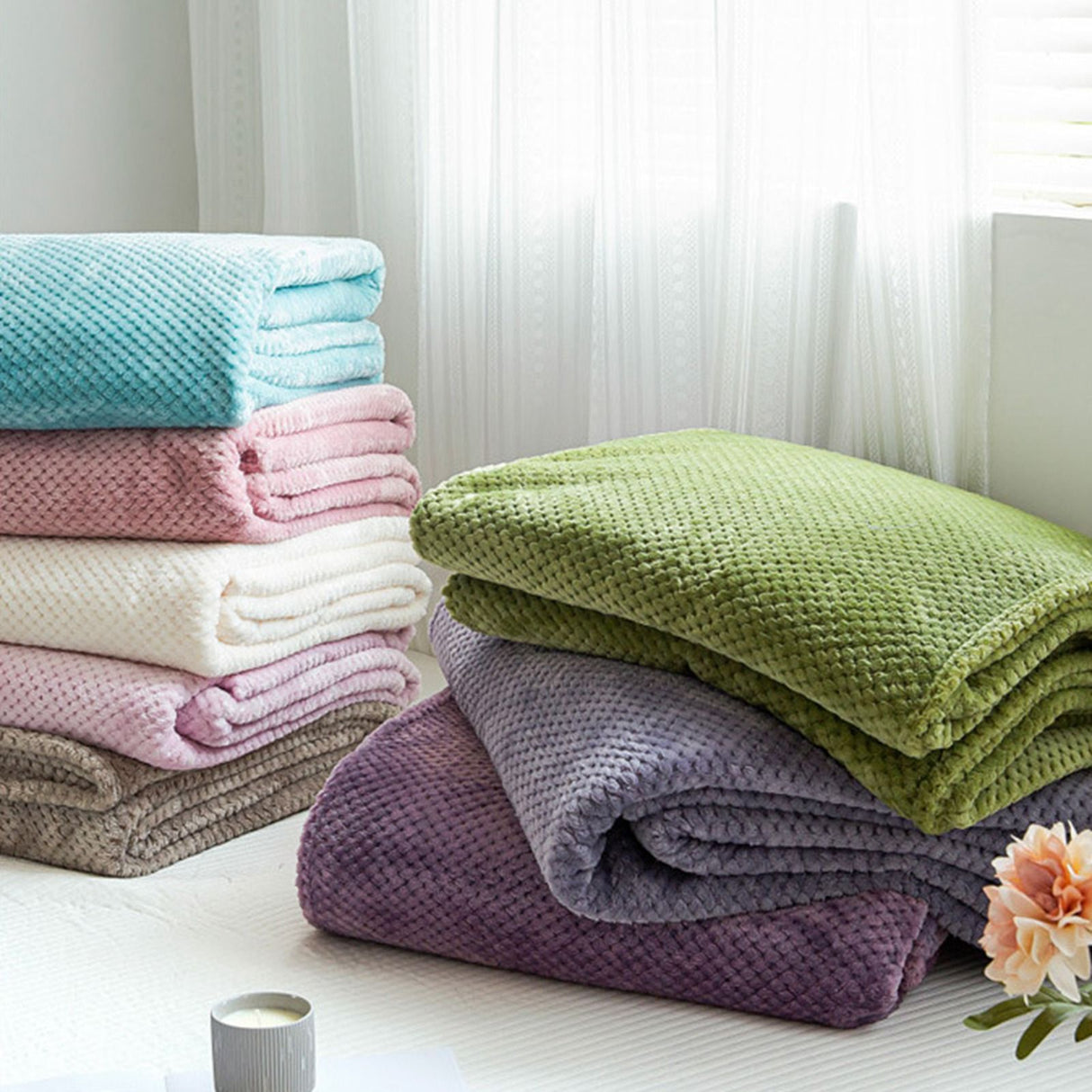 Cooling Blanket Milk Fleece Lattice Jacquard Blanket Summer Cold Single Nap Blanket for Sofa Bed Office Green 100x120cm