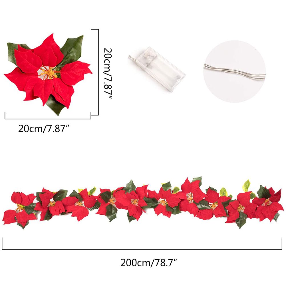 Christmas Poinsettia Garland String Lights 10 LED Artificial Flower Christmas String Lights Christmas Tree Ornaments Indoor Outdoor Party Decor