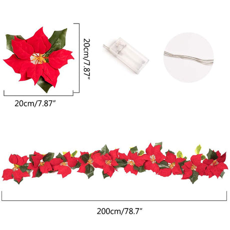 Christmas Poinsettia Garland String Lights 10 LED Artificial Flower Christmas String Lights Christmas Tree Ornaments Indoor Outdoor Party Decor