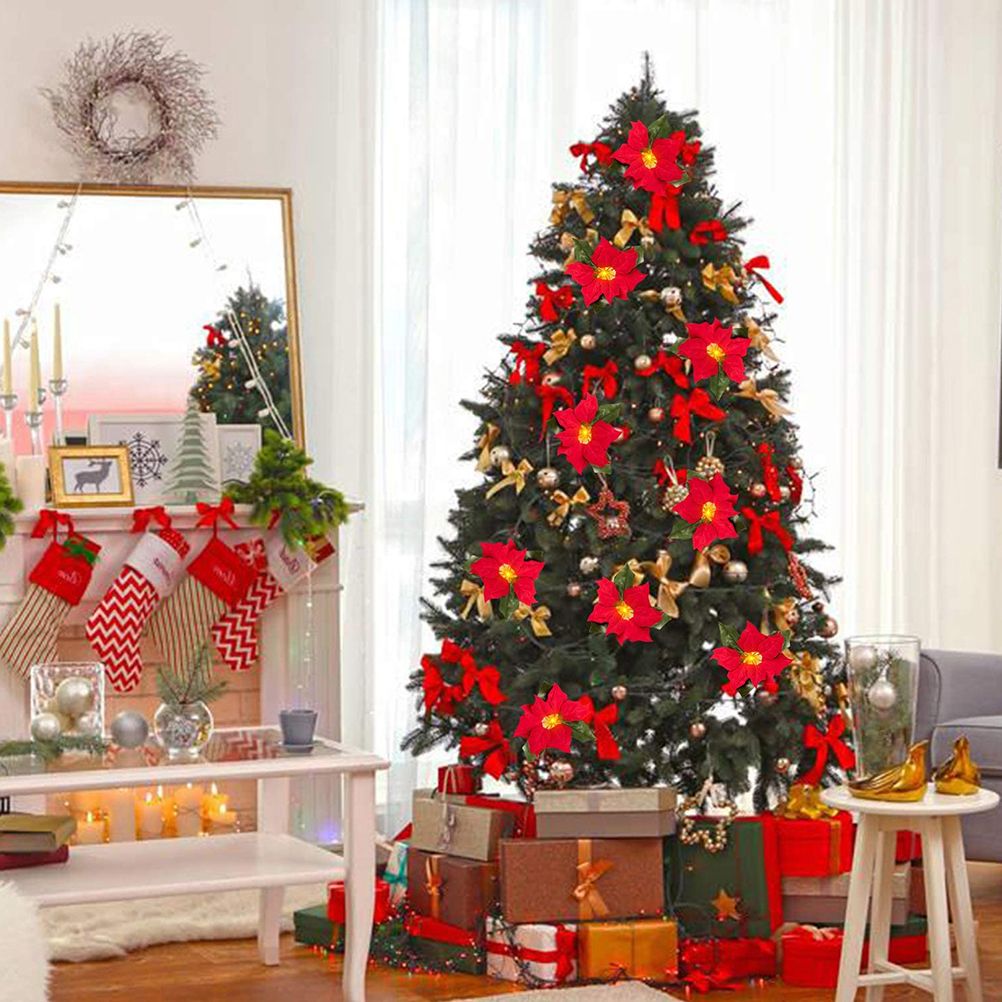 Christmas Poinsettia Garland String Lights 10 LED Artificial Flower Christmas String Lights Christmas Tree Ornaments Indoor Outdoor Party Decor