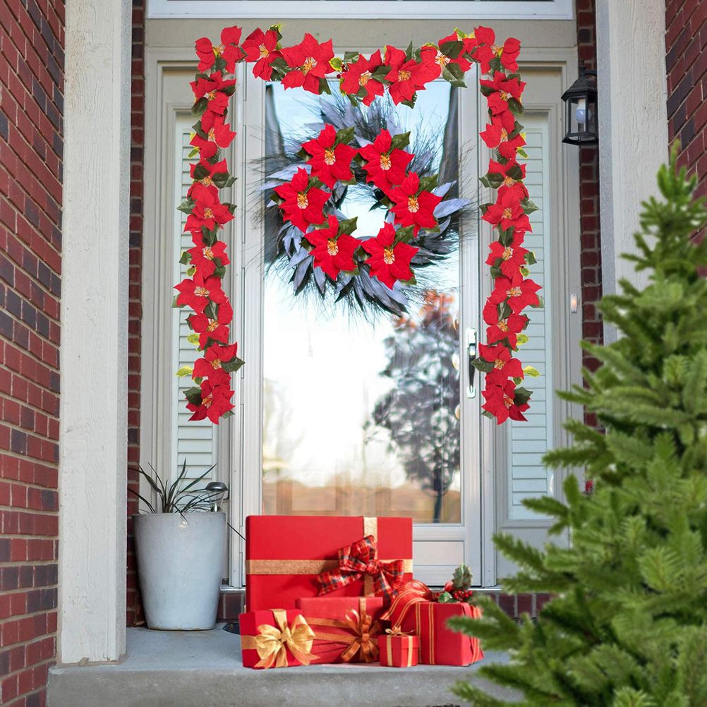 Christmas Poinsettia Garland String Lights 10 LED Artificial Flower Christmas String Lights Christmas Tree Ornaments Indoor Outdoor Party Decor