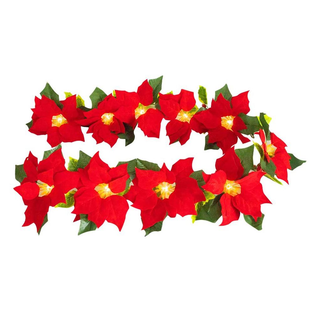 Christmas Poinsettia Garland String Lights 10 LED Artificial Flower Christmas String Lights Christmas Tree Ornaments Indoor Outdoor Party Decor