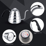 304 Stainless Steel Pour Over Coffee Gooseneck Kettle Teapot with Thermometer Home 1.2L