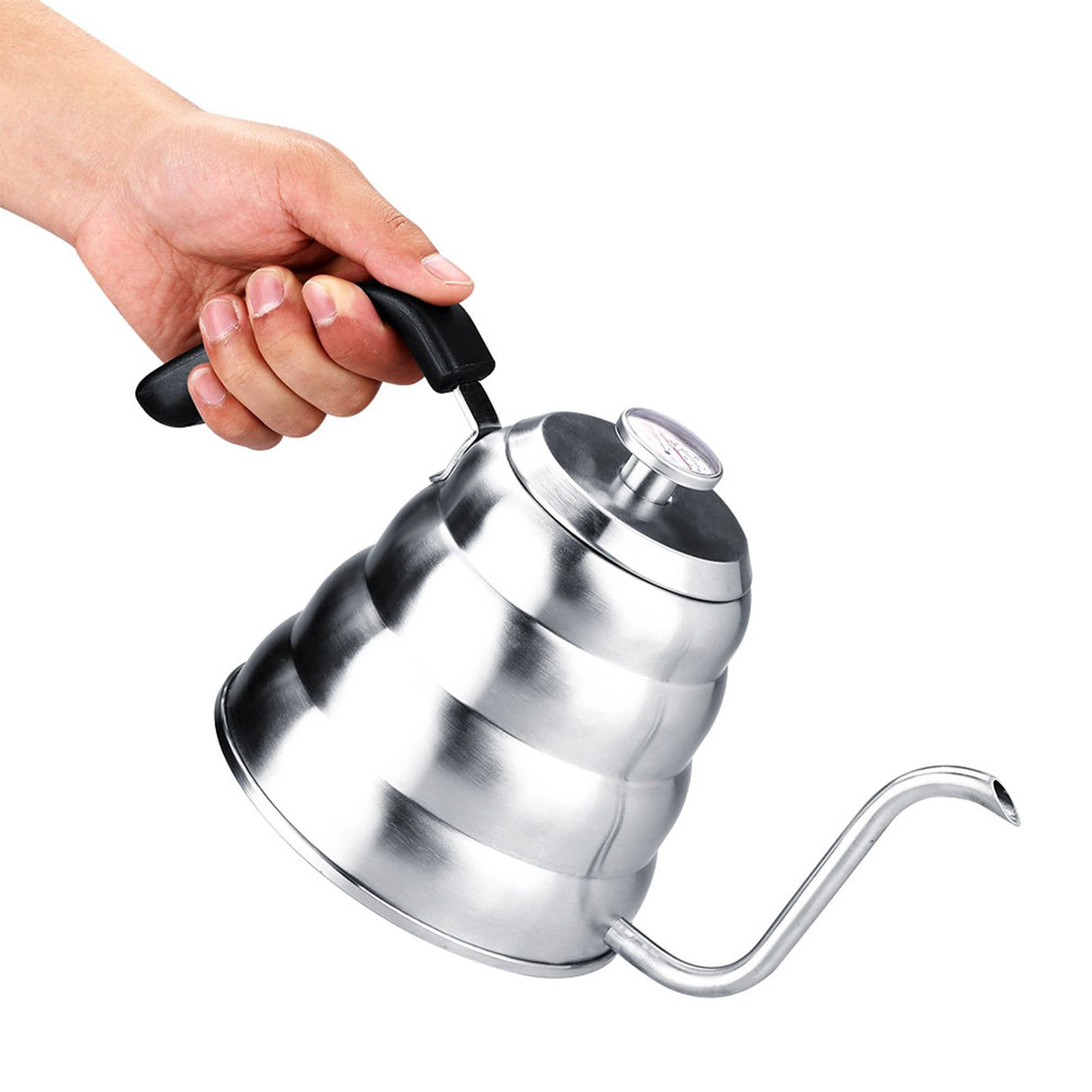 304 Stainless Steel Pour Over Coffee Gooseneck Kettle Teapot with Thermometer Home 1.2L