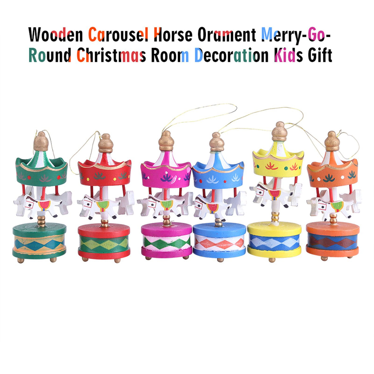 Wooden Carousel Horse Orament Merry Go Round Christmas Room Decoration Kids Gift
