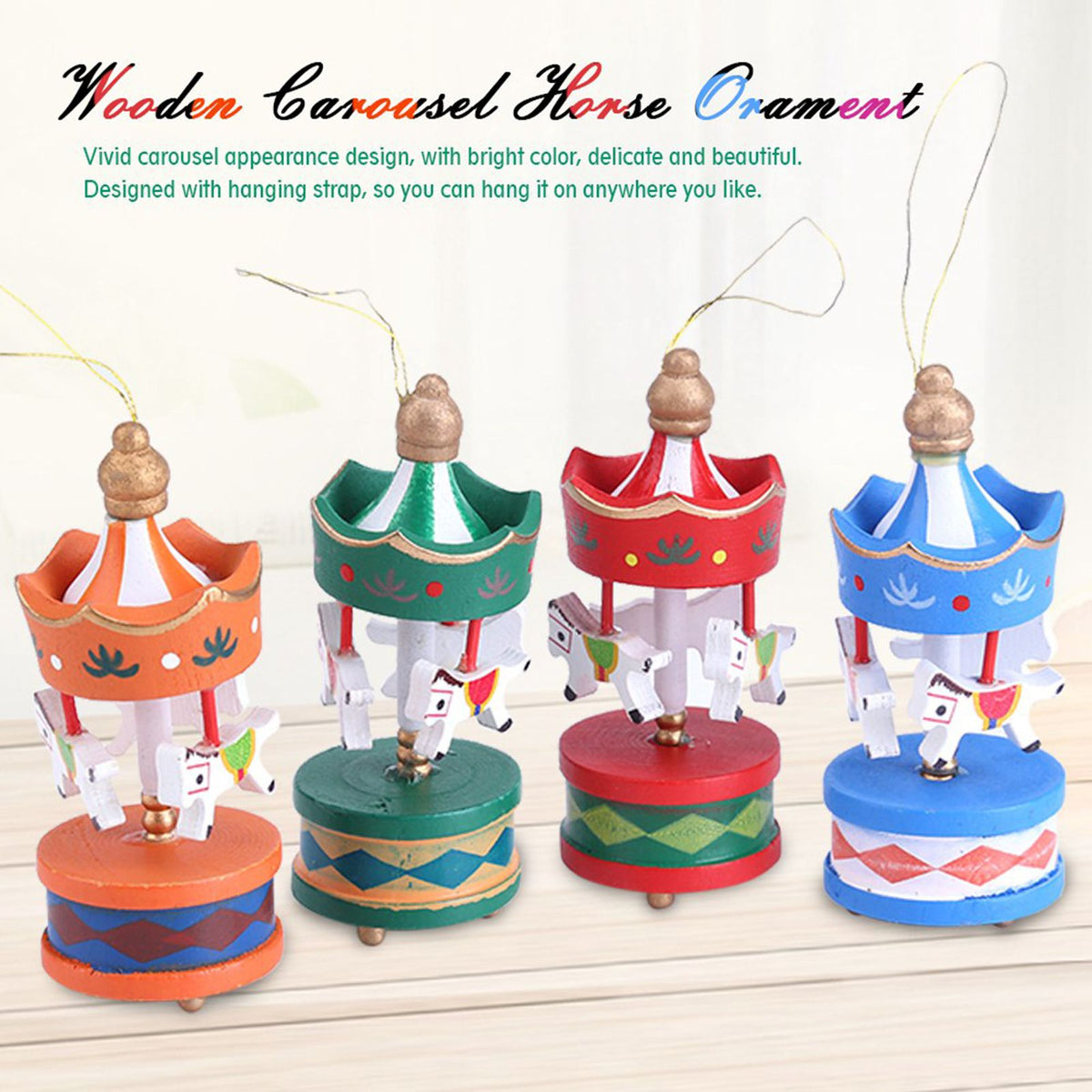 Wooden Carousel Horse Orament Merry Go Round Christmas Room Decoration Kids Gift