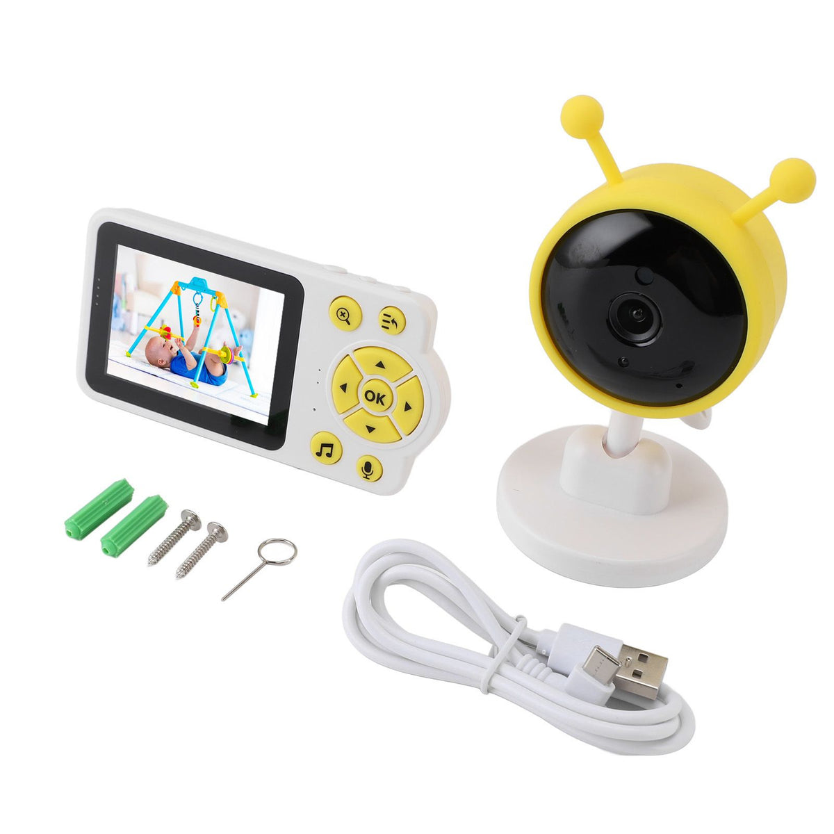 Baby Monitoring Camera WiFi 2.8 Inch Color Screen Night Vision 2 Way Talk Indoor Temperature Detection Smart Pet Camera for Home Security Yellow