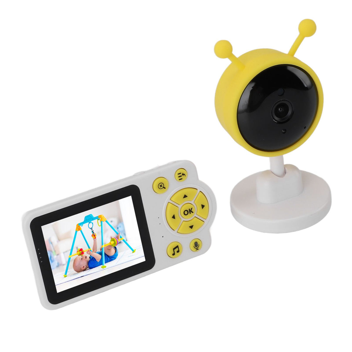 Baby Monitoring Camera WiFi 2.8 Inch Color Screen Night Vision 2 Way Talk Indoor Temperature Detection Smart Pet Camera for Home Security Yellow