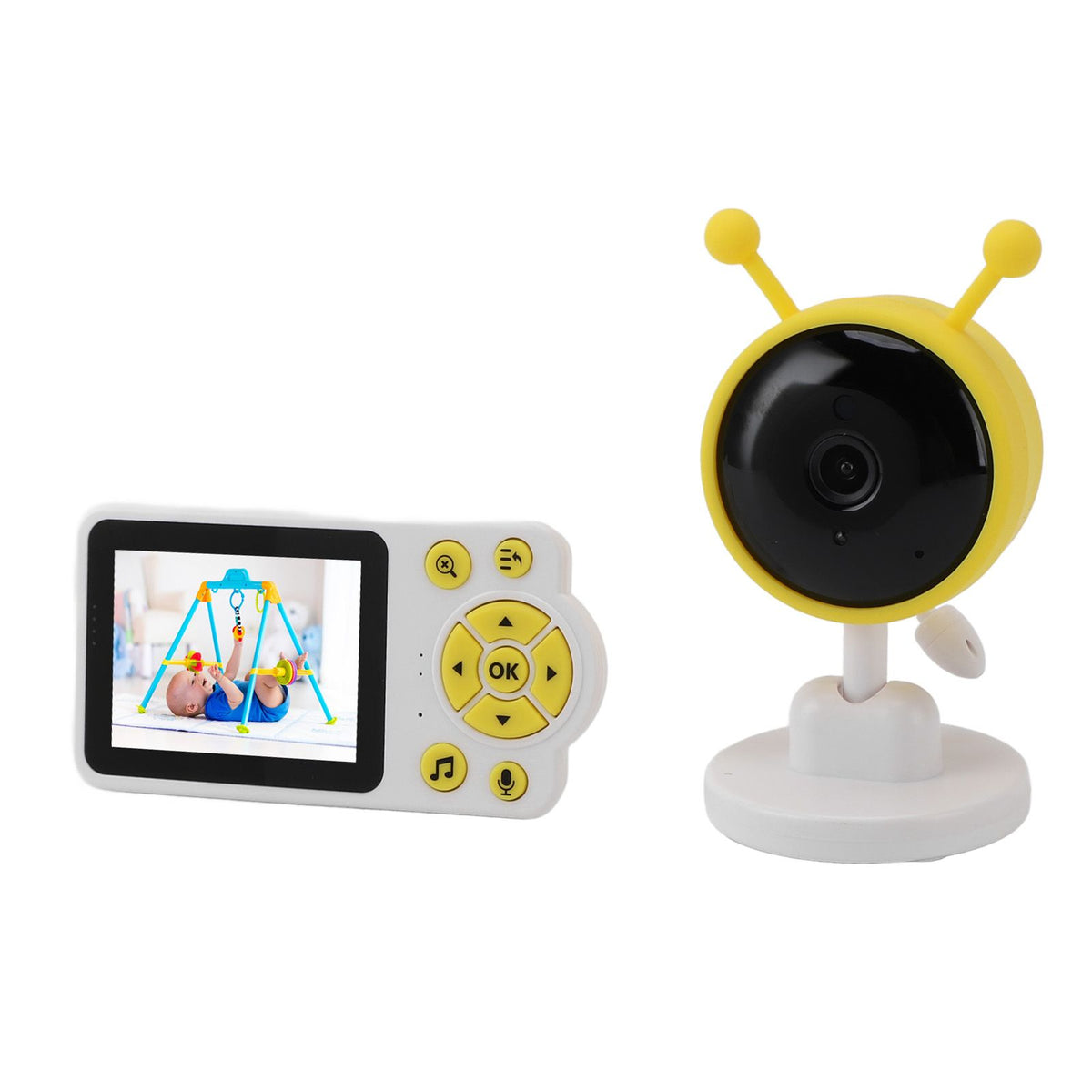 Baby Monitoring Camera WiFi 2.8 Inch Color Screen Night Vision 2 Way Talk Indoor Temperature Detection Smart Pet Camera for Home Security Yellow
