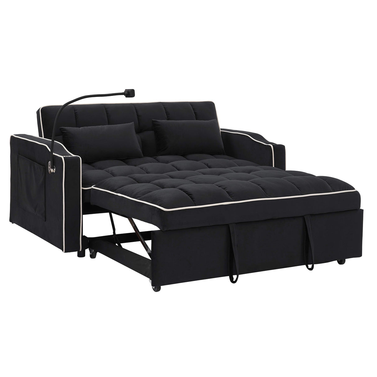 Fashionable Modern and Multi-functional Foldable Velvet Sofa Bed - Black