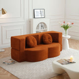 Convertible Folding Sofa Bed / Plush Corduroy Loveseat Couch - Orange