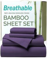 4 Piece Ultra Soft Bamboo Breathable Sheet Set -Hotel 2000TC Breathable Bed Sheets Set with 37 Centimetre Deep Pocket-Breathable Sheets for Hot Sleepers(Purple,King)