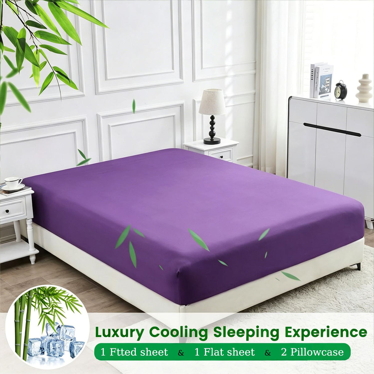 4 Piece Ultra Soft Bamboo Breathable Sheet Set -Hotel 2000TC Breathable Bed Sheets Set with 37 Centimetre Deep Pocket-Breathable Sheets for Hot Sleepers(Purple,King)