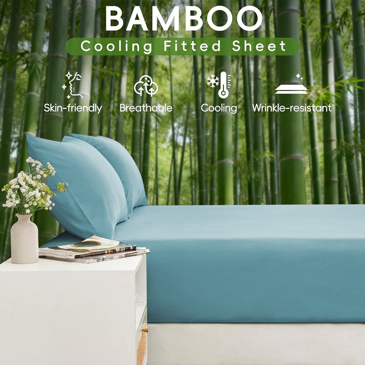 4 Piece Ultra Soft Bamboo Breathable Sheet Set -Hotel 2000TC Breathable Bed Sheets Set with 37 Centimetre Deep Pocket-Breathable Sheets for Hot Sleepers(Sky Blue,King)