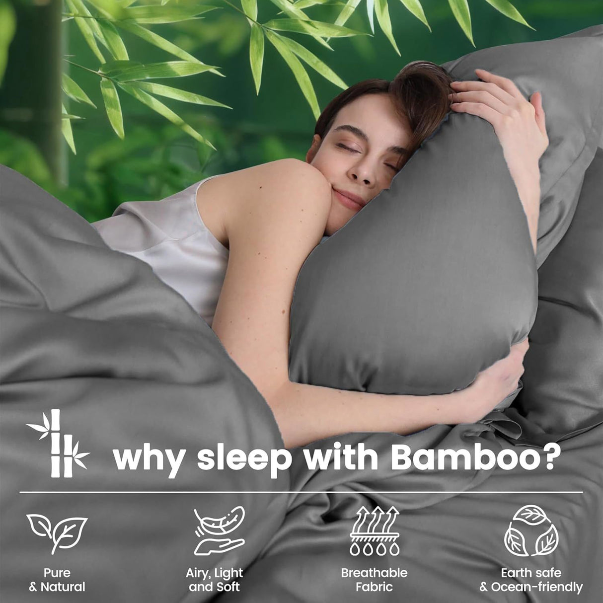 4 Piece Ultra Soft Bamboo Breathable Sheet Set -Hotel 2000TC Breathable Bed Sheets Set with 37 Centimetre Deep Pocket-Breathable Sheets for Hot Sleepers(Grey,Queen)