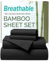 3 Piece Ultra Soft Bamboo Breathable Sheet Set -Hotel 2000TC Breathable Bed Sheets Set with 37 Centimetre Deep Pocket-Breathable Sheets for Hot Sleepers(Black,Single)