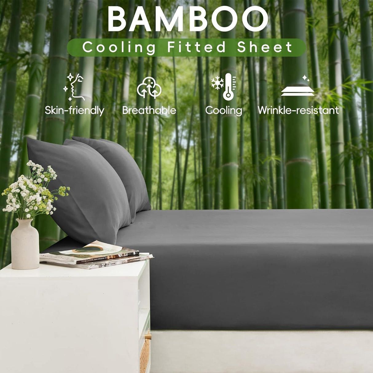 3 Piece Ultra Soft Bamboo Breathable Sheet Set -Hotel 2000TC Breathable Bed Sheets Set with 37 Centimetre Deep Pocket-Breathable Sheets for Hot Sleepers(Grey,Single)