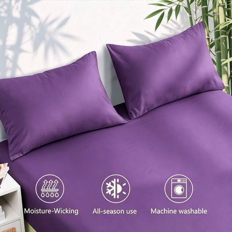 3 Piece Ultra Soft Bamboo Breathable Sheet Set -Hotel 2000TC Breathable Bed Sheets Set with 37 Centimetre Deep Pocket-Breathable Sheets for Hot Sleepers(Purple,Single)