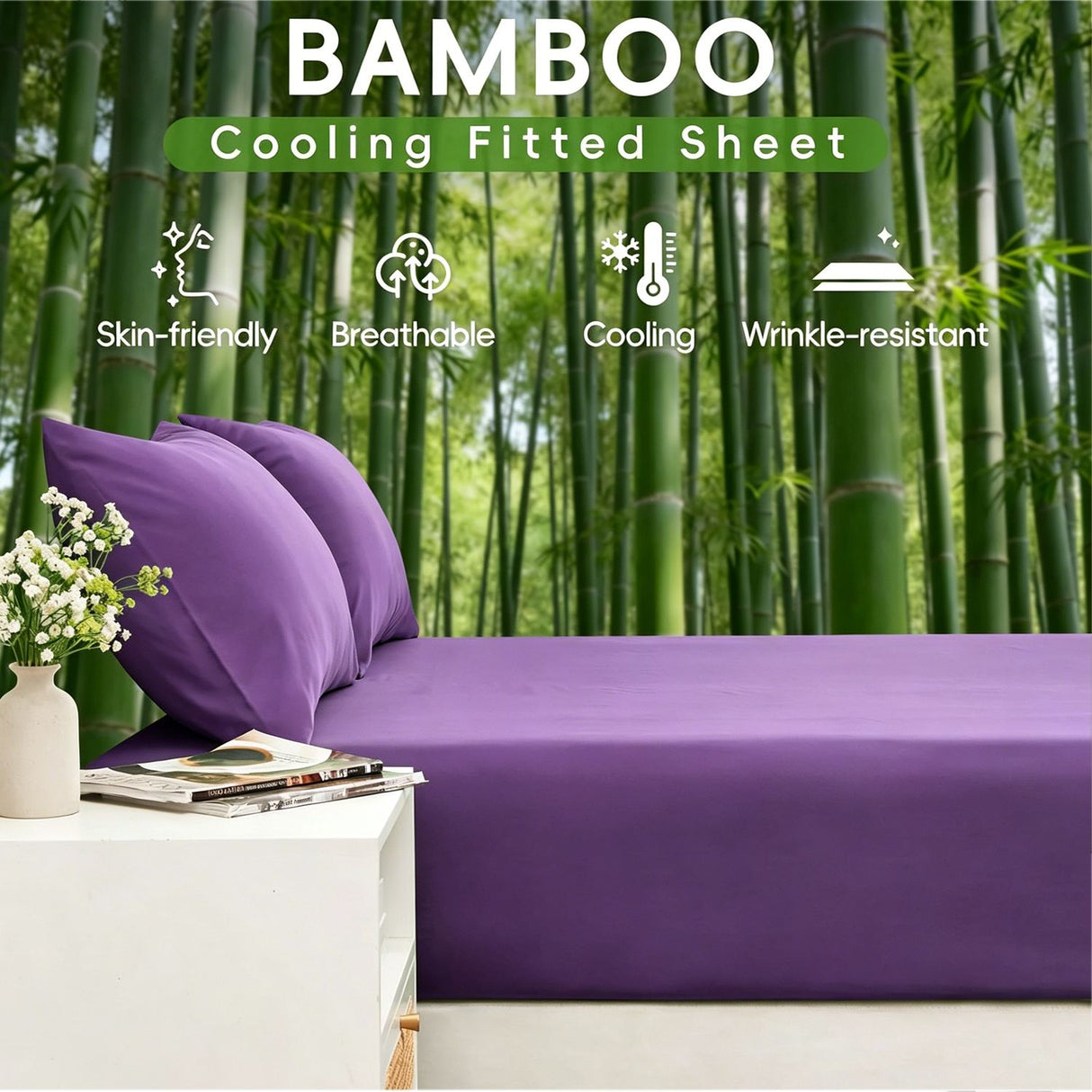 3 Piece Ultra Soft Bamboo Breathable Sheet Set -Hotel 2000TC Breathable Bed Sheets Set with 37 Centimetre Deep Pocket-Breathable Sheets for Hot Sleepers(Purple,Single)