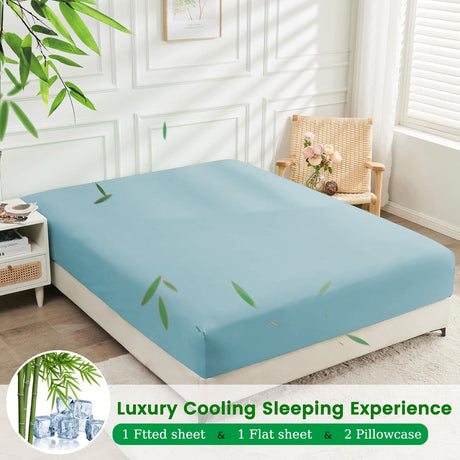 3 Piece Ultra Soft Bamboo Breathable Sheet Set -Hotel 2000TC Breathable Bed Sheets Set with 37 Centimetre Deep Pocket-Breathable Sheets for Hot Sleepers(Sky Blue,Single)