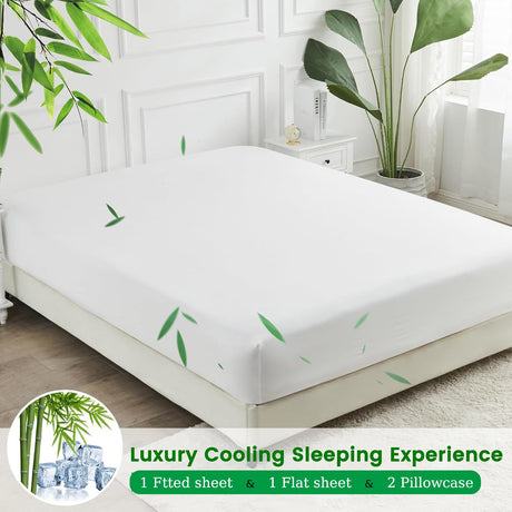 3 Piece Ultra Soft Bamboo Breathable Sheet Set -Hotel 2000TC Breathable Bed Sheets Set with 37 Centimetre Deep Pocket-Breathable Sheets for Hot Sleepers(White,Single)
