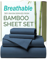 4 Piece Ultra Soft Bamboo Breathable Sheet Set -Hotel 2000TC Breathable Bed Sheets Set with 40 Centimetre Deep Pocket-Breathable Sheets for Hot Sleepers(Navy,Super King)