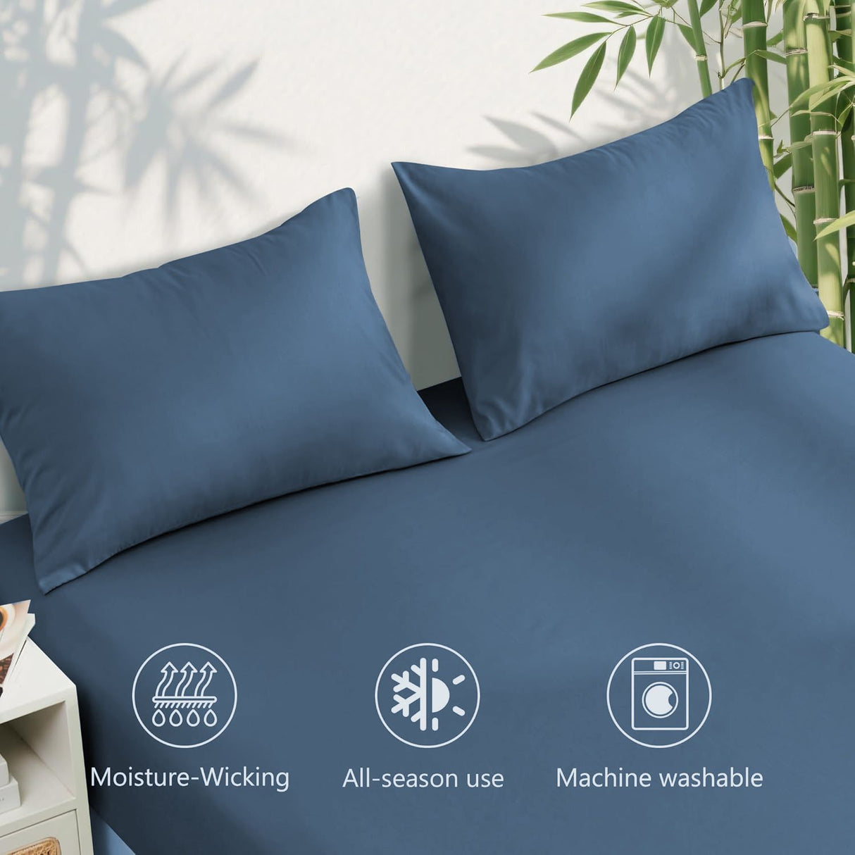 4 Piece Ultra Soft Bamboo Breathable Sheet Set -Hotel 2000TC Breathable Bed Sheets Set with 40 Centimetre Deep Pocket-Breathable Sheets for Hot Sleepers(Navy,Super King)