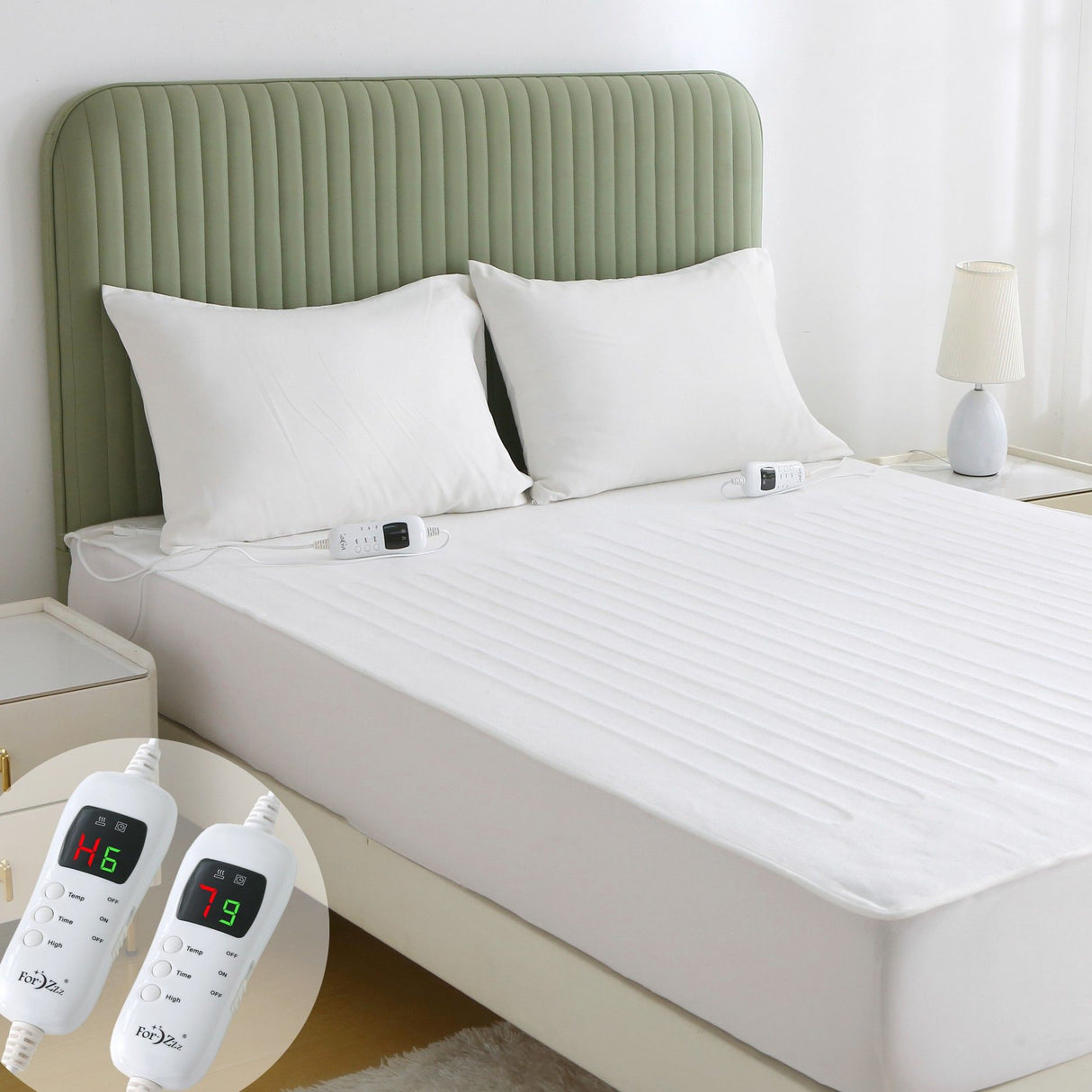 Electric Heated Mattress Pad Blanket with Dual Control & 9-Hour Auto Off & 9 Heat Settings, Preheat Functions, Overheat Protection, Machine Washable Fully Fitted Electric Sheet((Double)