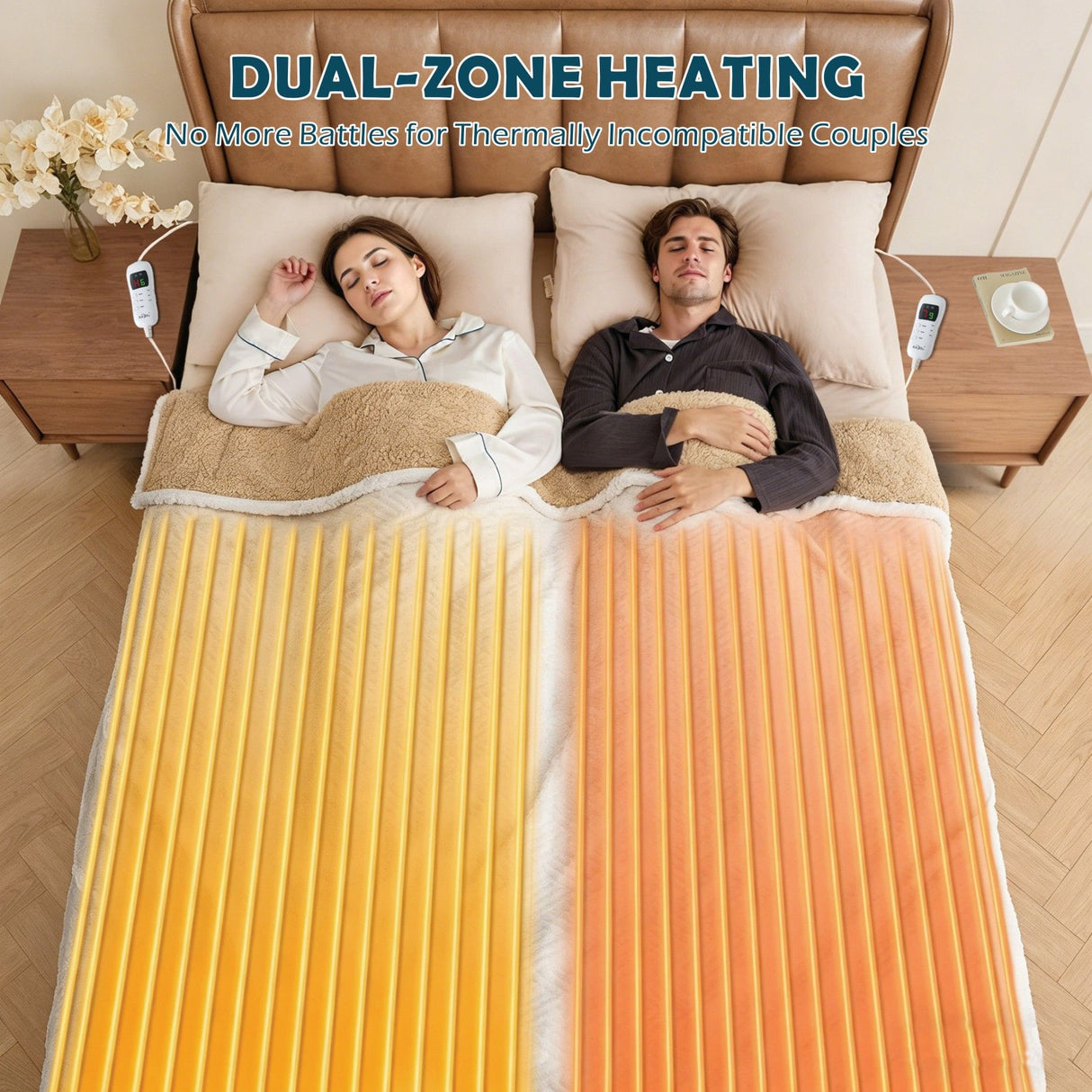 Electric Heated Mattress Pad Blanket with Dual Control & 9-Hour Auto Off & 9 Heat Settings, Preheat Functions, Overheat Protection, Machine Washable Fully Fitted Electric Sheet((Double)