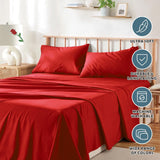 4 Piece Bed Sheet Set- Bedding Sheets & Pillowcases -Breathable Bedding - Wrinkle, Fade, Stain Resistant-Deep Pocket Flat Fitted Bed Sheet Set(Red,Double)