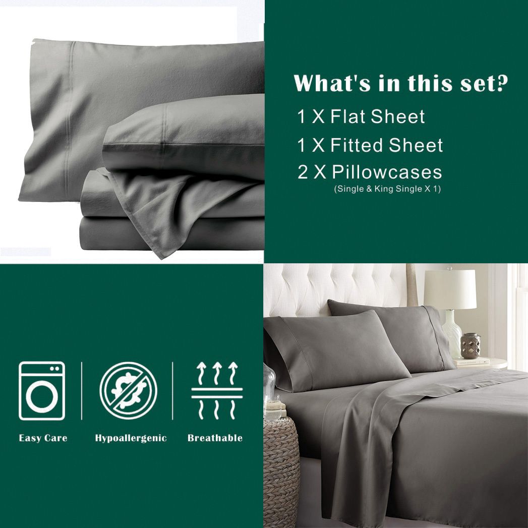 4 Piece Bed Sheet Set- Bedding Sheets & Pillowcases -Breathable Bedding - Wrinkle, Fade, Stain Resistant-Deep Pocket Flat Fitted Bed Sheet Set(Grey,Double)