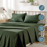 4 Piece Bed Sheet Set- Bedding Sheets & Pillowcases -Breathable Bedding - Wrinkle, Fade, Stain Resistant-Deep Pocket Flat Fitted Bed Sheet Set(Olive green,King)