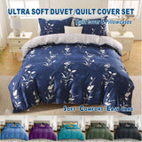 3 Piece Hotel Soft Microfiber Quilt Cover Set-2000TC Duvet/Donna Cover Set & Pillowcases -1 Quilt Cover Zipper Closure & 1 x Pillowcases-Breathable Bedding - Wrinkle, Fade, Stain Resistant(Navy Floral,Queen)