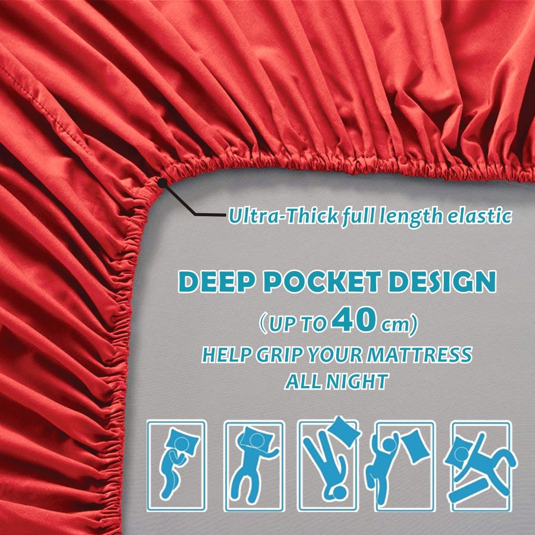 4 Piece Bed Sheet Set- Bedding Sheets & Pillowcases -Breathable Bedding - Wrinkle, Fade, Stain Resistant-Deep Pocket Flat Fitted Bed Sheet Set(Red,Queen)