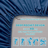 4 Piece Bed Sheet Set- Bedding Sheets & Pillowcases -Breathable Bedding - Wrinkle, Fade, Stain Resistant-Deep Pocket Flat Fitted Bed Sheet Set(Navy,Queen)