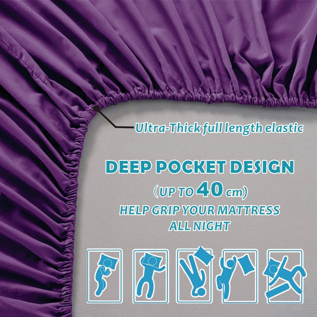 4 Piece Bed Sheet Set- Bedding Sheets & Pillowcases -Breathable Bedding - Wrinkle, Fade, Stain Resistant-Deep Pocket Flat Fitted Bed Sheet Set(Purple,Queen)