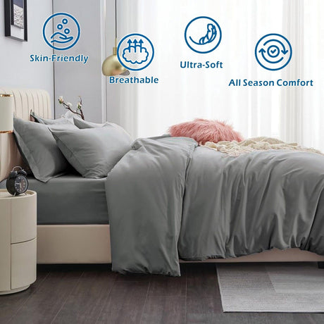 2 Piece Hotel Soft Microfiber Quilt Cover Set-2000TC Duvet/Donna Cover Set & Pillowcases -1 Quilt Cover Zipper Closure & 1 x Pillowcases-Breathable Bedding - Wrinkle, Fade, Stain Resistant(Grey,Single)