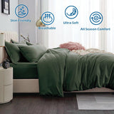 2 Piece Hotel Soft Microfiber Quilt Cover Set-2000TC Duvet/Donna Cover Set & Pillowcases -1 Quilt Cover Zipper Closure & 1 x Pillowcases-Breathable Bedding - Wrinkle, Fade, Stain Resistant(Olive green,Single)