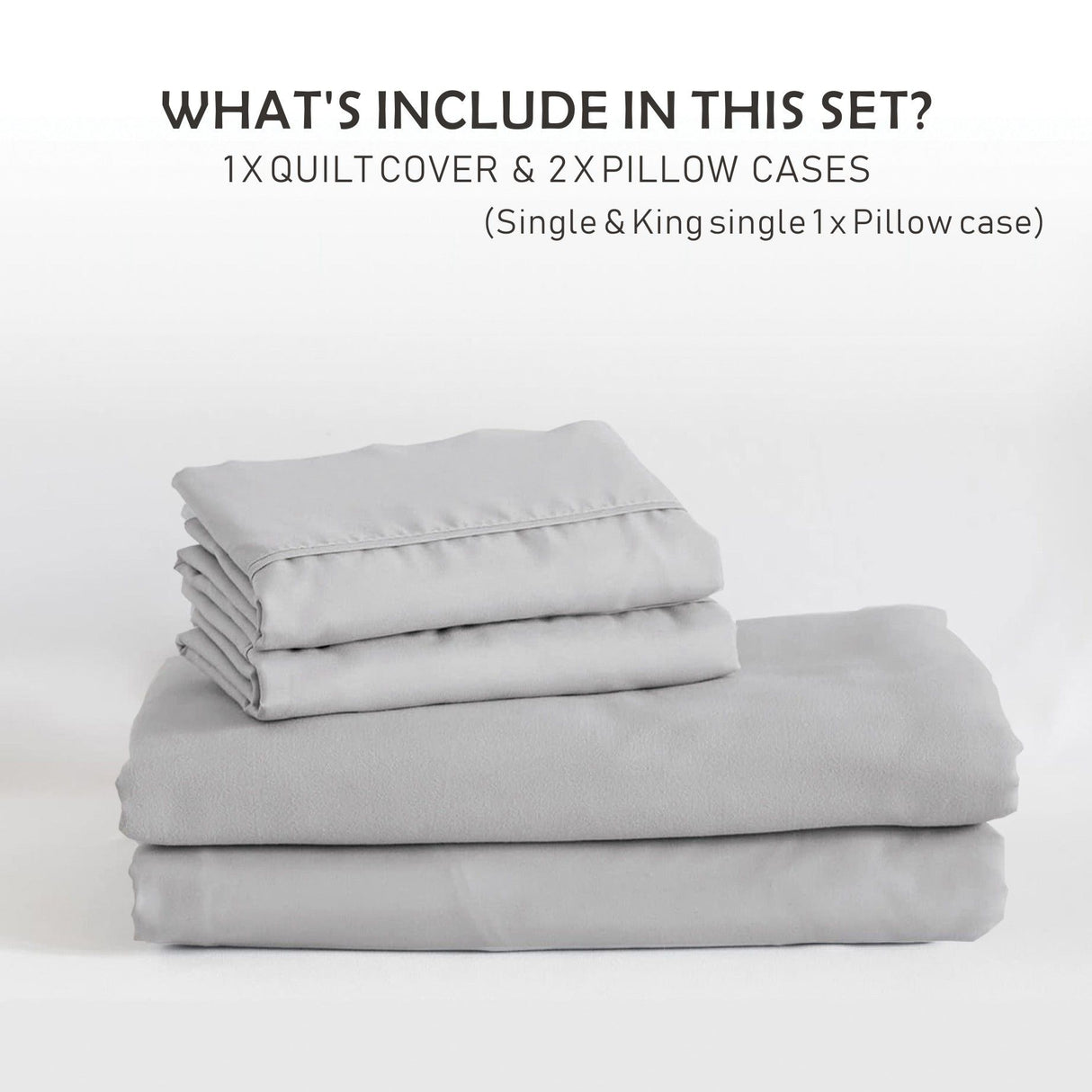 2 Piece Hotel Soft Microfiber Quilt Cover Set-2000TC Duvet/Donna Cover Set & Pillowcases -1 Quilt Cover Zipper Closure & 1 x Pillowcases-Breathable Bedding - Wrinkle, Fade, Stain Resistant(Silver-gray,Single)