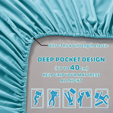 3 Piece Bed Sheet Set- Bedding Sheets & Pillowcases -Breathable Bedding - Wrinkle, Fade, Stain Resistant-Deep Pocket Flat Fitted Bed Sheet Set(Ice Blue,Single)