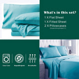 3 Piece Bed Sheet Set- Bedding Sheets & Pillowcases -Breathable Bedding - Wrinkle, Fade, Stain Resistant-Deep Pocket Flat Fitted Bed Sheet Set(Ice Blue,Single)