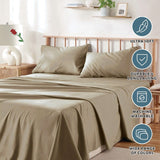 4 Piece Bed Sheet Set- Bedding Sheets & Pillowcases -Breathable Bedding - Wrinkle, Fade, Stain Resistant-Deep Pocket Flat Fitted Bed Sheet Set(Camel Beige,Super King)