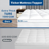 1000GSM Mattress Topper Viscose Derived from Bamboo, Thick Pillowtop Fitted Mattress Cover with 45cm Deep Skirt - Machine Washable Hypoallergenic(Double,Black)