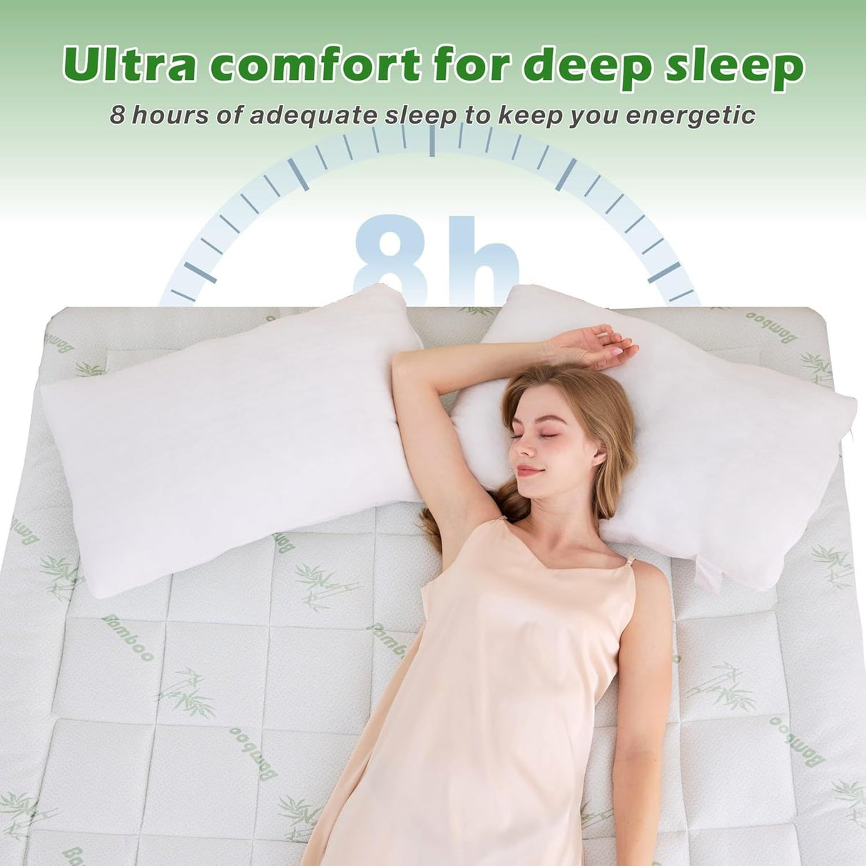 800GSM Mattress Topper Viscose Derived from Bamboo, Thick Pillowtop Fitted Mattress Cover with 45cm Deep Skirt - Machine Washable Hypoallergenic(King,Green)