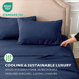4 Piece Hotel Bamboo Cooling Sheet Set -Ultra Soft 2000TC Breathable Bed Sheets Set with 37 Centimetre Deep Pocket-Cooling Sheets for Hot Sleepers(Navy,Double)
