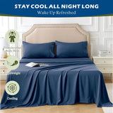 4 Piece Hotel Bamboo Cooling Sheet Set -Ultra Soft 2000TC Breathable Bed Sheets Set with 37 Centimetre Deep Pocket-Cooling Sheets for Hot Sleepers(Navy,Double)