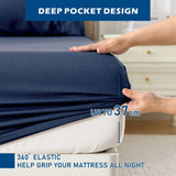 3 Piece Hotel Bamboo Cooling Sheet Set -Ultra Soft 2000TC Breathable Bed Sheets Set with 37 Centimetre Deep Pocket-Cooling Sheets for Hot Sleepers(Navy,King Single)